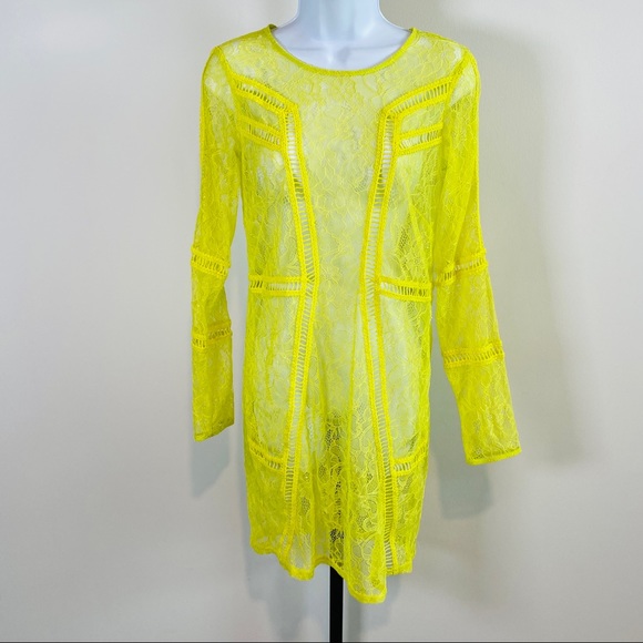 H&M Beautiful Neon Yellow Lace Dress Size 6 - Picture 6 of 8